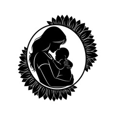 Sunflower Circle Mother Baby Nursing Silhouette Vector Art