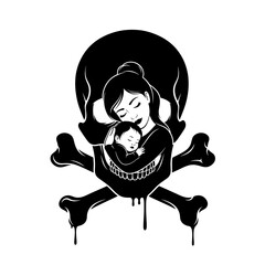 Dripping Skull Orb Mother Baby Hug Dark Vector Tattoo Design
