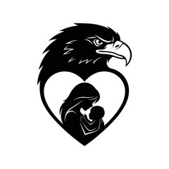 Eagle Heart Mother Baby Protective Silhouette Vector Tattoo