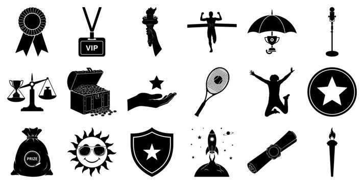 Collection of Award and Achievement Icons in Silhouette