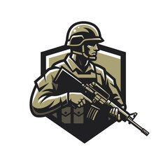 Military Soldier Emblem with Rifle Icon