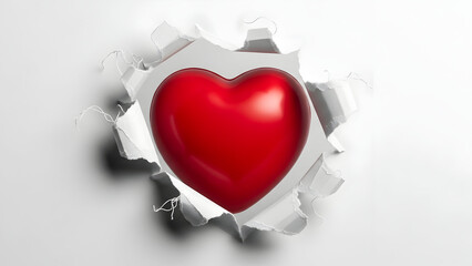 Shiny Red Heart Emerging from Torn White Paper image