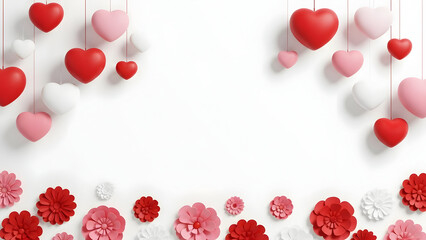 Valentine's Day Heart and Flower Border with White Space love romance