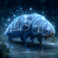Mystical Tardigrade: Bioluminescent Fantasy Creature in Whimsical Underwater World