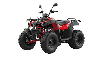 red and black allterrain vehicle with four wheels and a seat