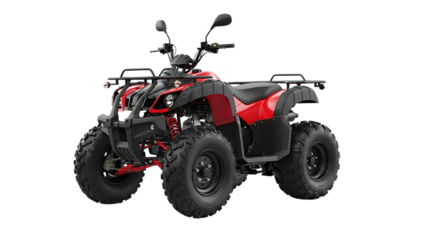 red and black allterrain vehicle with four wheels and a seat
