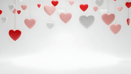 Hanging Red and Pink Hearts Decoration on White Background image