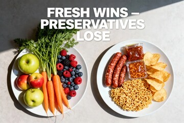 Healthy Fresh Food vs Unhealthy Processed Food Comparison