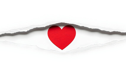Red Heart Peeking Through Torn White Paper love valentine