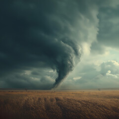 Tornado Storm: Dramatic Sky and Clouds in Rural Landscape Capturing Nature's Destructive Weather Phenomenon