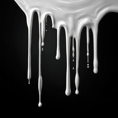 Elegant Drip: White Paint in Fluid Motion on Black Background &ndash; Abstract Art & Creative Expression with High Contrast and Shiny Surface
