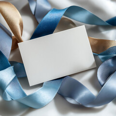 Creative Wedding Invitation Styled Photography with Blue and Beige Ribbons - Elegant Branding Mockup for Stationery and Gift Card Display
