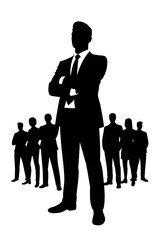 Business Leader Silhouette with Corporate Team Background