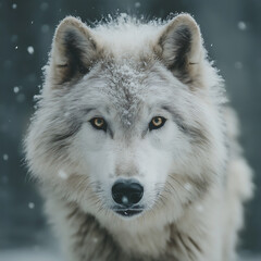 Obraz premium Majestic Arctic Wolf in Snowy Wilderness: Wildlife Photography of Iconic Predatory Species with Mystical Aura and Untamed Beauty