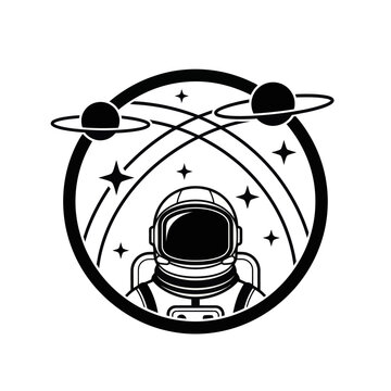Astronaut in Space with Planets and Stars, Circular Emblem