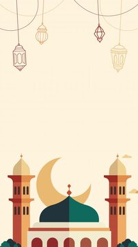 Islamic background vertical animated video footage with copy space, lantern and mosque. Suitable for ramadan kareem, eid Al Adha, eid al fitr, eid mubarak and islamic new year celebration background