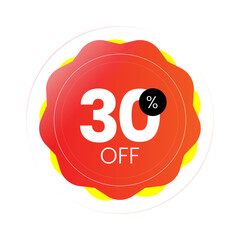 Modern gradient discount label vector illustration featuring bold red to orange color transition, elegant, eye catching design with percentage number, off. sale promotion, special offer banners