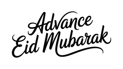 Advance eid mubarak hand lettering typography isolated on white background, elegant islamic greeting calligraphy design for upcoming eid celebration