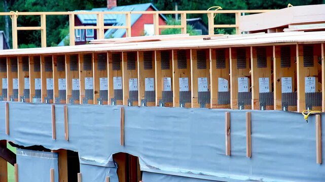 Construction site modern building techniques prefabricated elements light gauge steel framing
