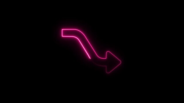 glowing neon downward target arrow animation with dotted and zigzag line on alpha background