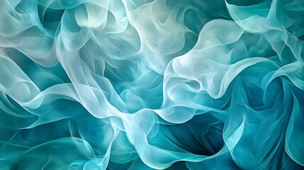 Ethereal cyan and turquoise flowing abstract waves create a mesmerizing digital art background texture composition suggesting movement and tranquility