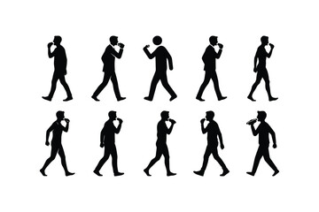 Fototapeta premium Person eating while walking silhouette icon