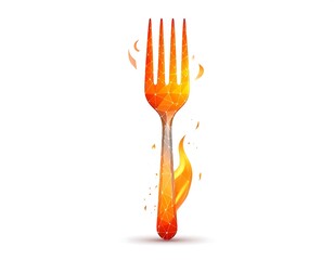 A stylized fork in flame, low-poly look, against a white background