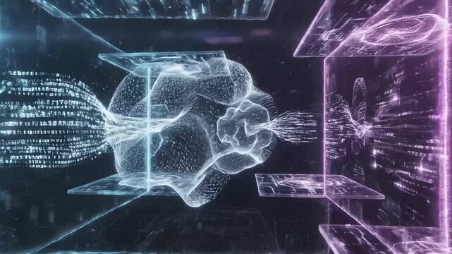 Futuristic digital cubes with glowing patterns