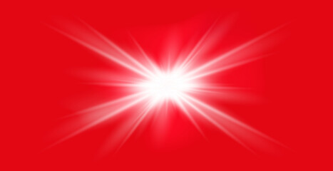 Red background with warm sunlight and sun glare effect. Soft glowing rays, sun glare and summer atmosphere for abstract nature backgrounds.