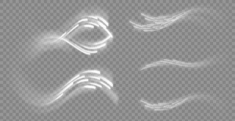 White glowing shiny lines effect vector background. Luminous white lines of speed. Light glowing effect. Light trail wave, fire path trace line and incandescence curve twirl