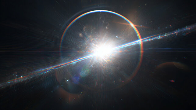 A celestial event: a bright solar eclipse, the corona emitting rays of light. This rare and awe-inspiring phenomenon displays the moon's silhouette against the sun