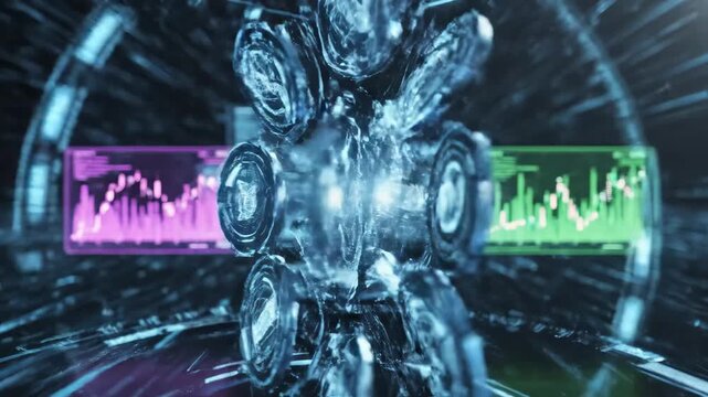 Futuristic digital interface with arcade machine