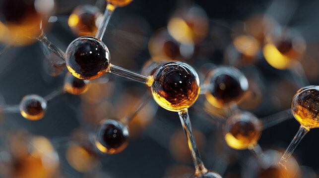 Abstract molecular structure with a blurred background, showcasing the intricate bonds between atoms. The image is bathed in soft, warm light, creating a sense of depth and mystery