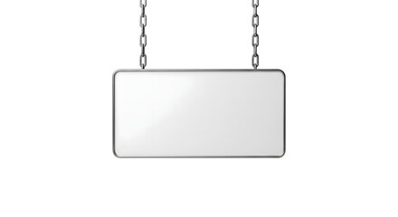 A blank rectangular sign, suspended by metal chains, perfect for your custom message. The sign is set against a clean backdrop, ready for your message, isolated on transparent background