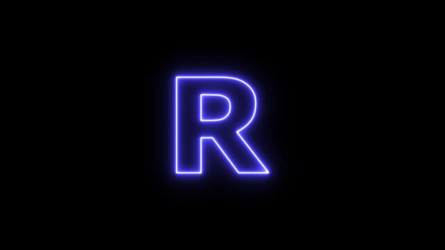 glowing neon letter r text icon animation on black background modern typography 4k