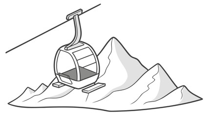 Stylized Gondola Lift Illustration Suspended Over Mountain Peaks for Alpine Transport and Tourism