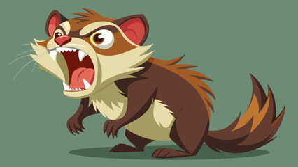 Cartoon Illustration of Aggressive Rodent-Like Animal with Fierce Expression on Red Background