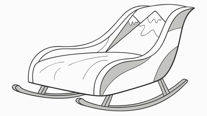 Stylized Sleigh Illustration with Curved Runners and Mountain Scene Decoration for Winter Transport Theme