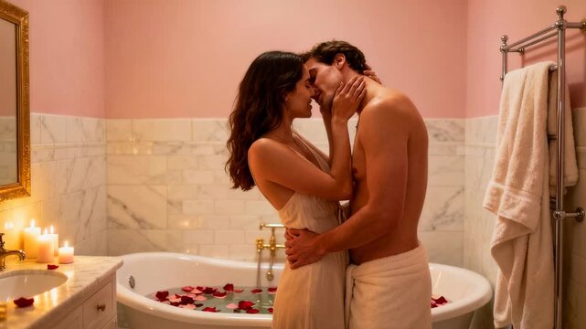 An Intimate Setting Featuring Lovers Enjoying Warm Towels And Subtle Candlelight, Peaceful And Passionate Moment With Two Bodies Embracing Softly Amid Warm Linens And Glowing Candles.