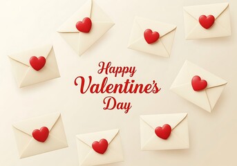 Romantic Valentine's Day Greeting Card Background with Love Letters and Red Hearts