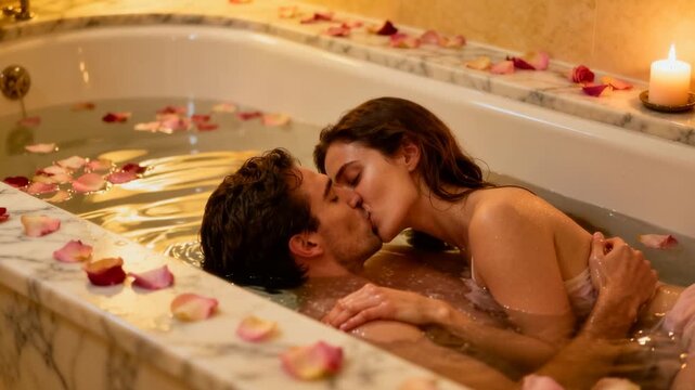 Serene Bath Experience With Warm Candles And Drifting Floral Decorations Surrounding You, An Enchanting Candlelit Bath Filled With Fragrant Flowers And Whispering Words Of Love And Comfort.