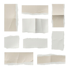 Collection of tattered paper fragments isolated on transparent background