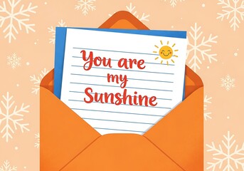 Cute Cartoon Letter Saying 'You Are My Sunshine' in a Winter Envelope
