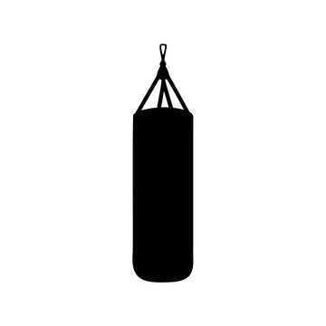 Silhouette of a boxing bag hanging from the ceiling, workout equipment