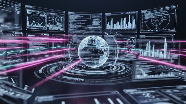 Futuristic digital interface with data displays