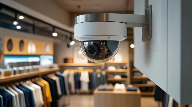 Modern Security Camera Monitoring Retail Store Interior for Safety and Surveillance.