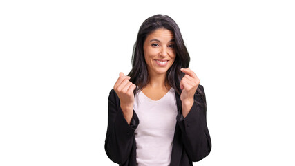 Businesswoman expressing success with money gesture transparent background