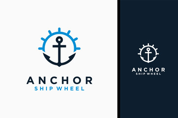 Ship steering anchor logo symbol icon design