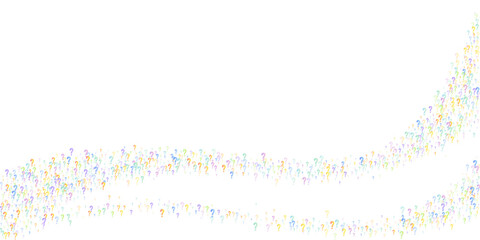Question marks. Background for quiz, poll, survey, faq, interrogation, query. Multicolored template for opinion, public poll. Funny School vector illustration rainbow color on white background.
