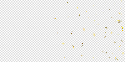 Holiday Serpentine. Gold Foil Streamers Ribbons. Confetti Star Falling on Transparent Background. 